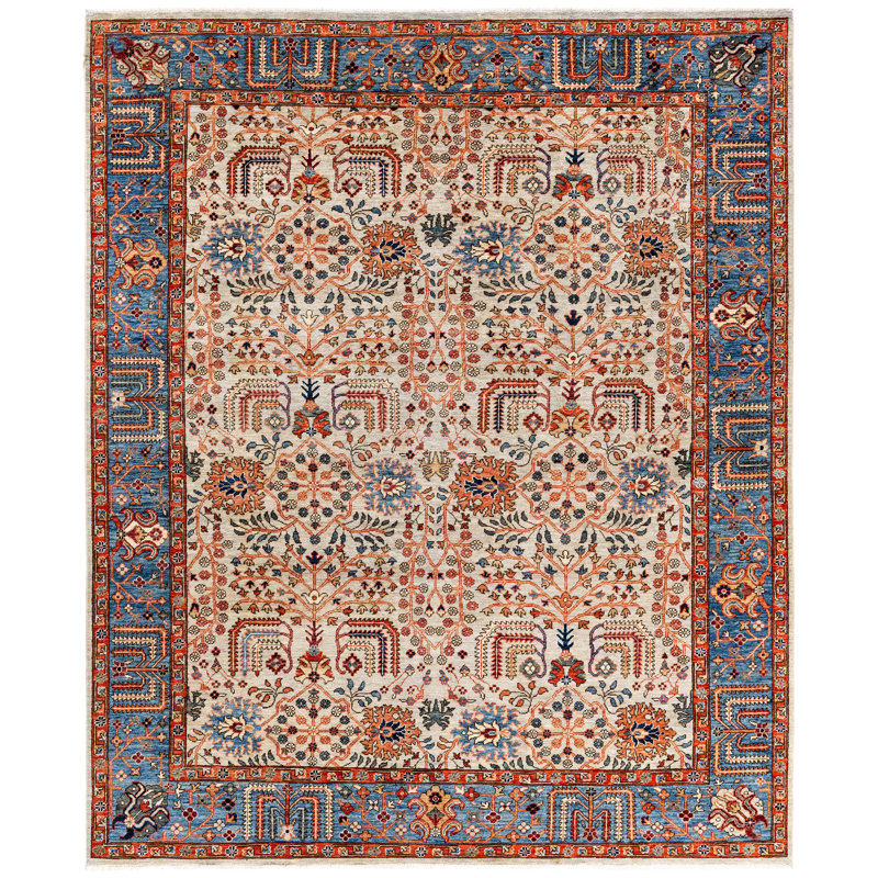 Tapis unique noué à la main ivoire 8 pi 0 po x 9 pi 8 po Dobbins