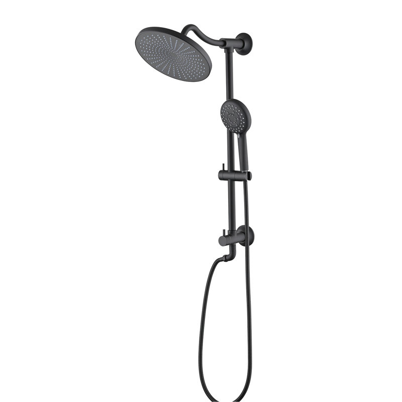 5-Setting Handheld Shower System With Dual Head - Matte Black Wall Mounted 1.8 Gpm Adjustable Spray Pattern Resists Corrosion & Discoloration Hand Slide Bar Swivel Spout