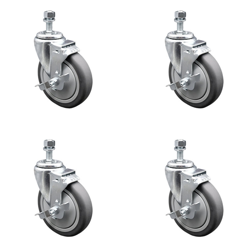 Rubber Swivel 10mm Threaded Stem Caster with Brake SCC