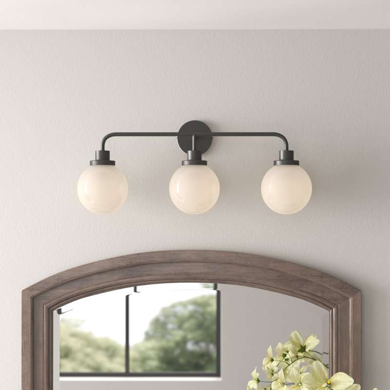 Ackerson 3-Light Dimmable Vanity Light, Black, Frosted White, 2 Lights