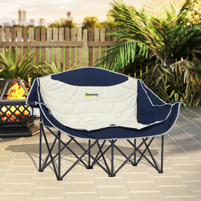 Double Camping Chair, Padded Camp Chair w/ Cup Holders