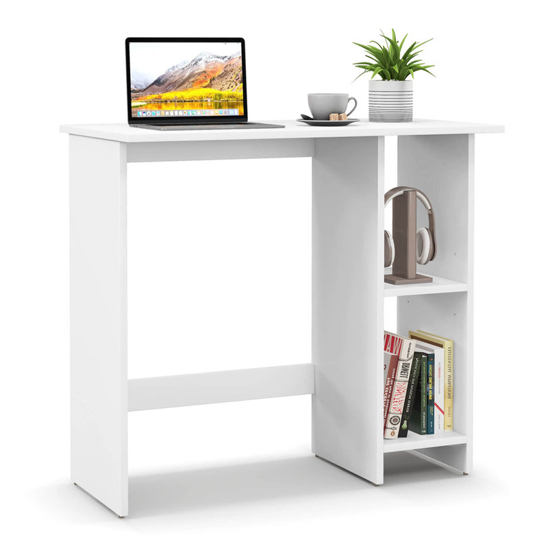 Ebern Designs Small Computer Desk With Storage Modern Writing Desk With Adjustable Shelf, White