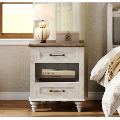 Scarlett 2-Drawer Solid and Manufactured Wood Nightstand with Solid Wood Legs