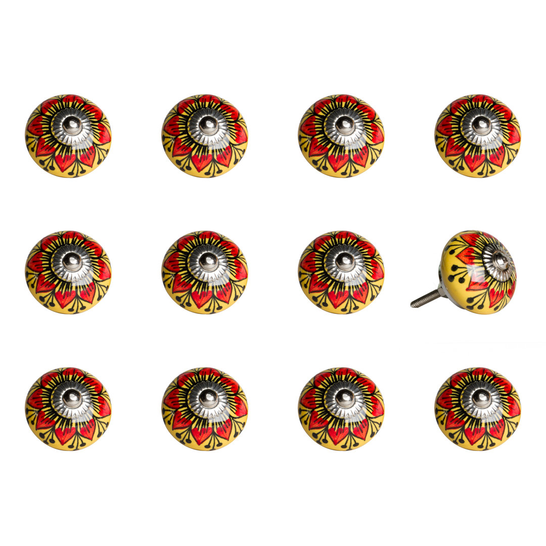 Hand Painted 1 1/2" Diameter Mushroom Knob (Set of 12) Taj Hotel