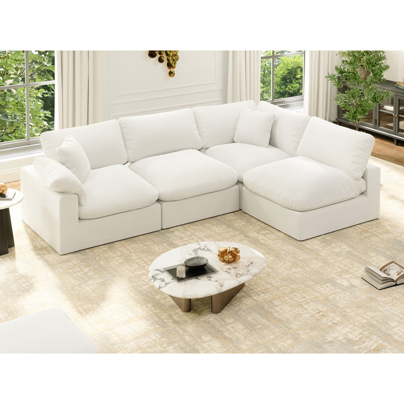 Canapé rembourré, canapé modulaire Cloud, Mélange de lin blanc