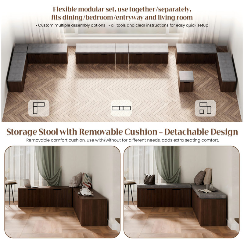 Banc de coin-repas en forme de L avec rangement caché, banquette assise et banc de rangement de coin sans dossier pour la cuisine