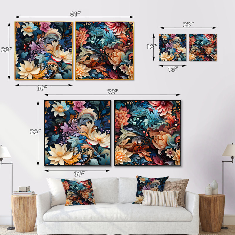 Elson - Ensemble de 2 collages carrés botaniques abstraits, H 36 po x l 73 po, Toile tendue