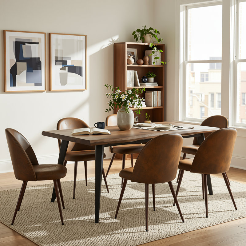 Ensemble de salle à manger rectangulaire de 63 po avec chaises rembourrées Shivani, Dark Walnut, Brun rétro