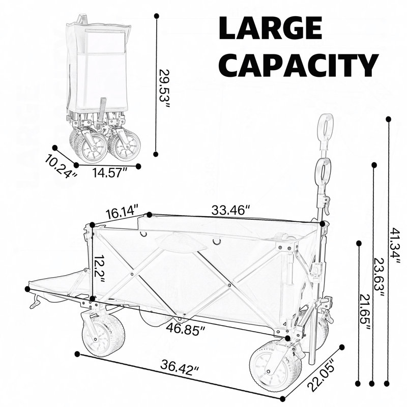 Chariot pliable avec hayon rallongé, chariot de rallonge extra long, chariot de chariot de plage robuste 400 lb avec de grandes roues tout-terrain