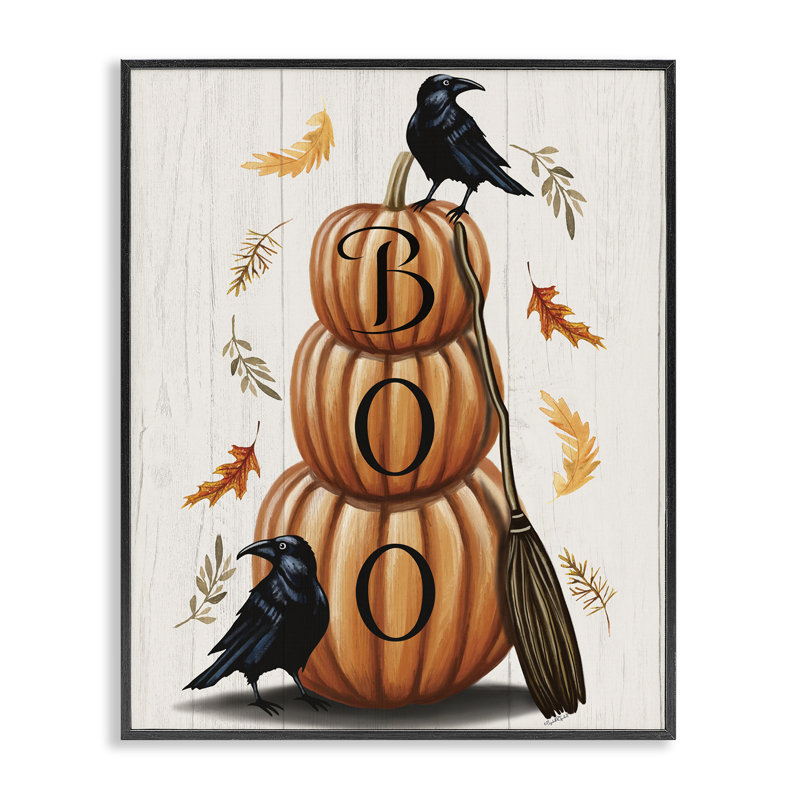 Boo Crows & Pumpkins, giclée encadrée, conception par Elizabeth Tyndall, H 14 po x l 11 po, Giclée encadrée noir minuit