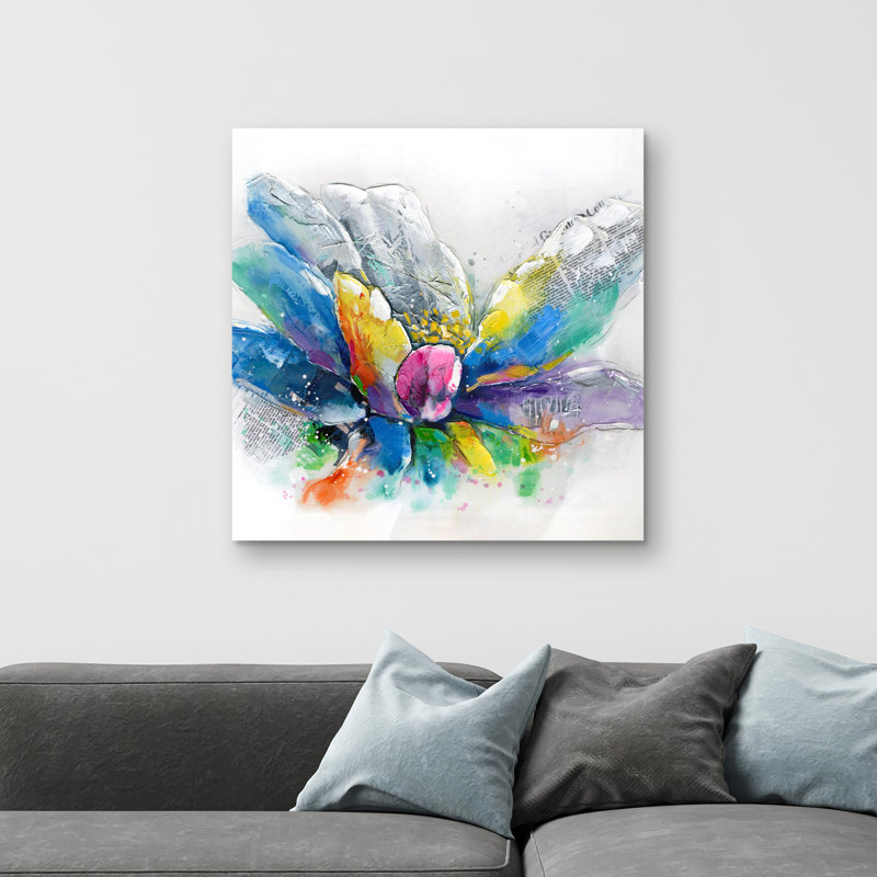 Abstract flower with newspaper - 32"x32" art on canvas