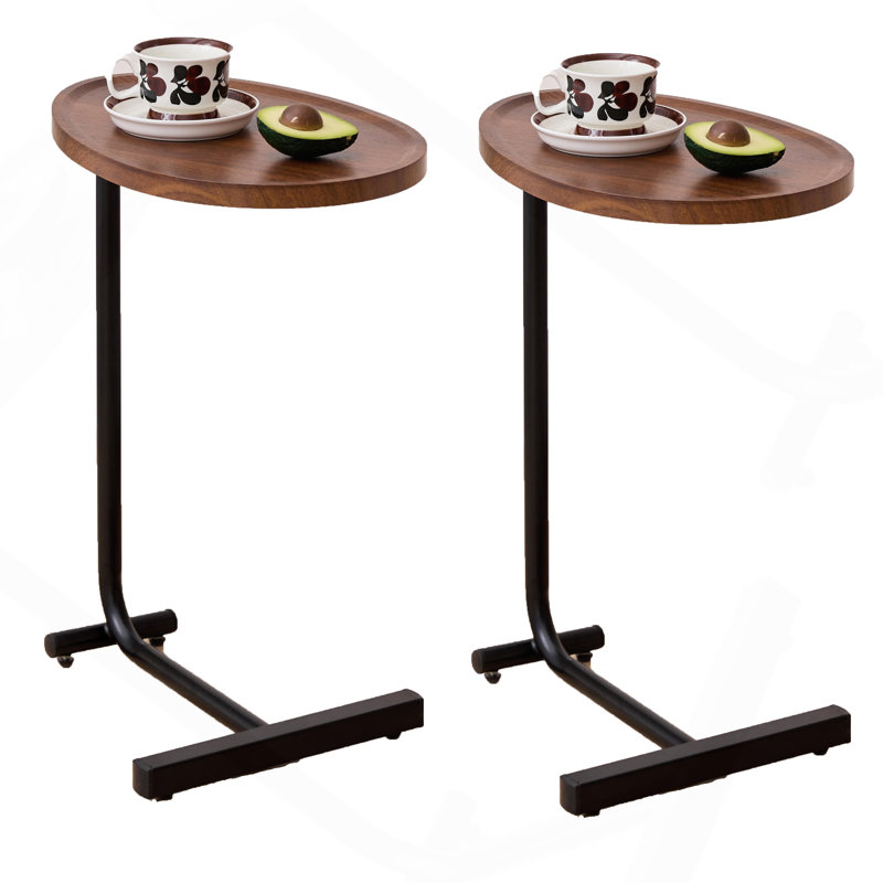 2-Piece Brown C-Shaped Side Table Set, Small Sofa Table for Living Room & Bedroom, Brown/Black