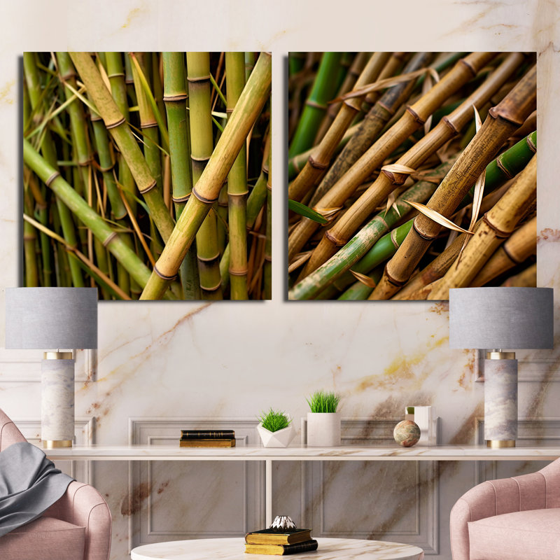 Gros plan sur un champ de bambou - ensemble de 2 collages carrés en bambou, Toile tendue, H 16 po x l 33 po