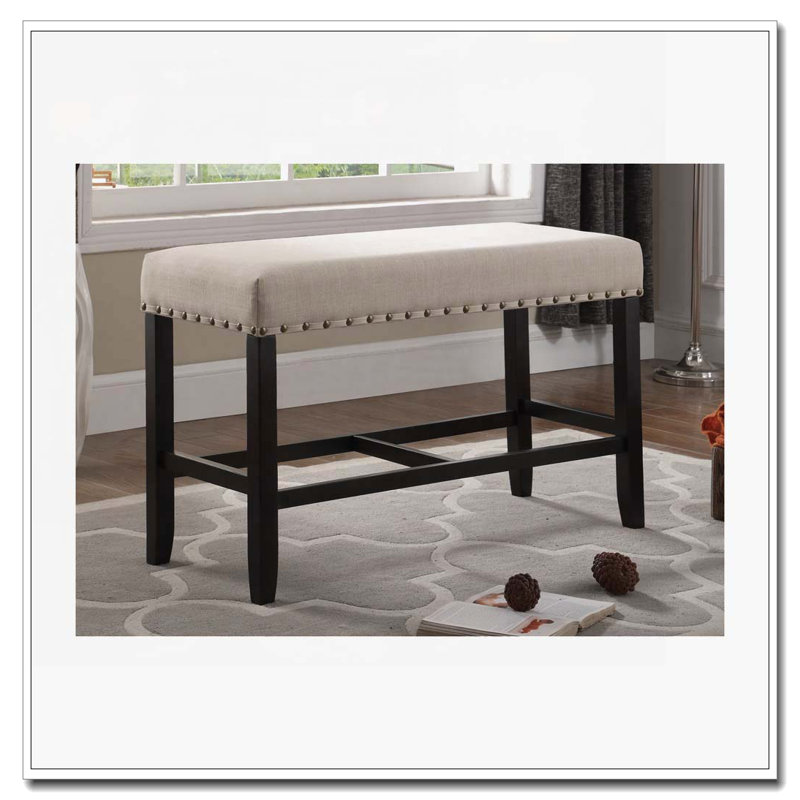 Upholstered Dining Bench with Nailhead Trim, Tan