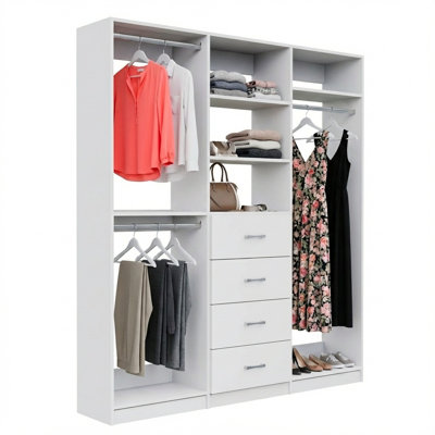 Alto Double Hang, 4-Drawer and Tall Hang Wall-Mounted Closet Tower System, 102" W x 84" H x 14.5" D, White