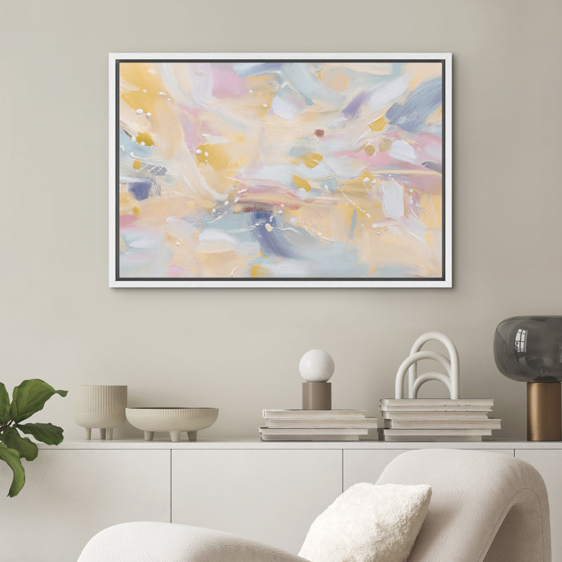 Light Pastel Abstract Expression Soft Colour Blending Contemporary Minimal Wall Decor for Living Room Bedroom Framed Canvas Master Bedroom Wall Art Work Print