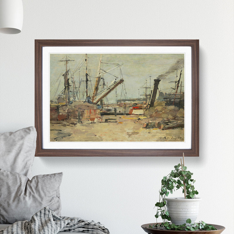 The Trawlers by Eugene Boudin - Picture Frame Painting, 36cm H x 48cm W x 2cm D, Walnut Framed