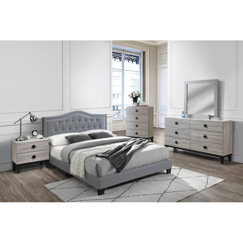 Jaquavian Upholstered Platform Bed, Gray, Full/Double
