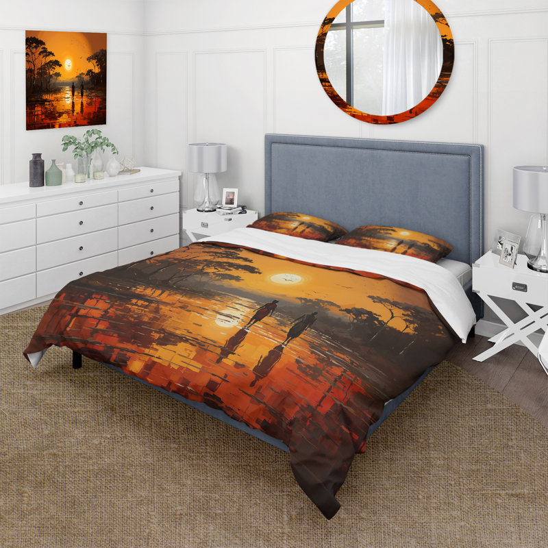 African Savannah Serenade VI - Ensemble de housse de couette African Art - Microfibre de polyester