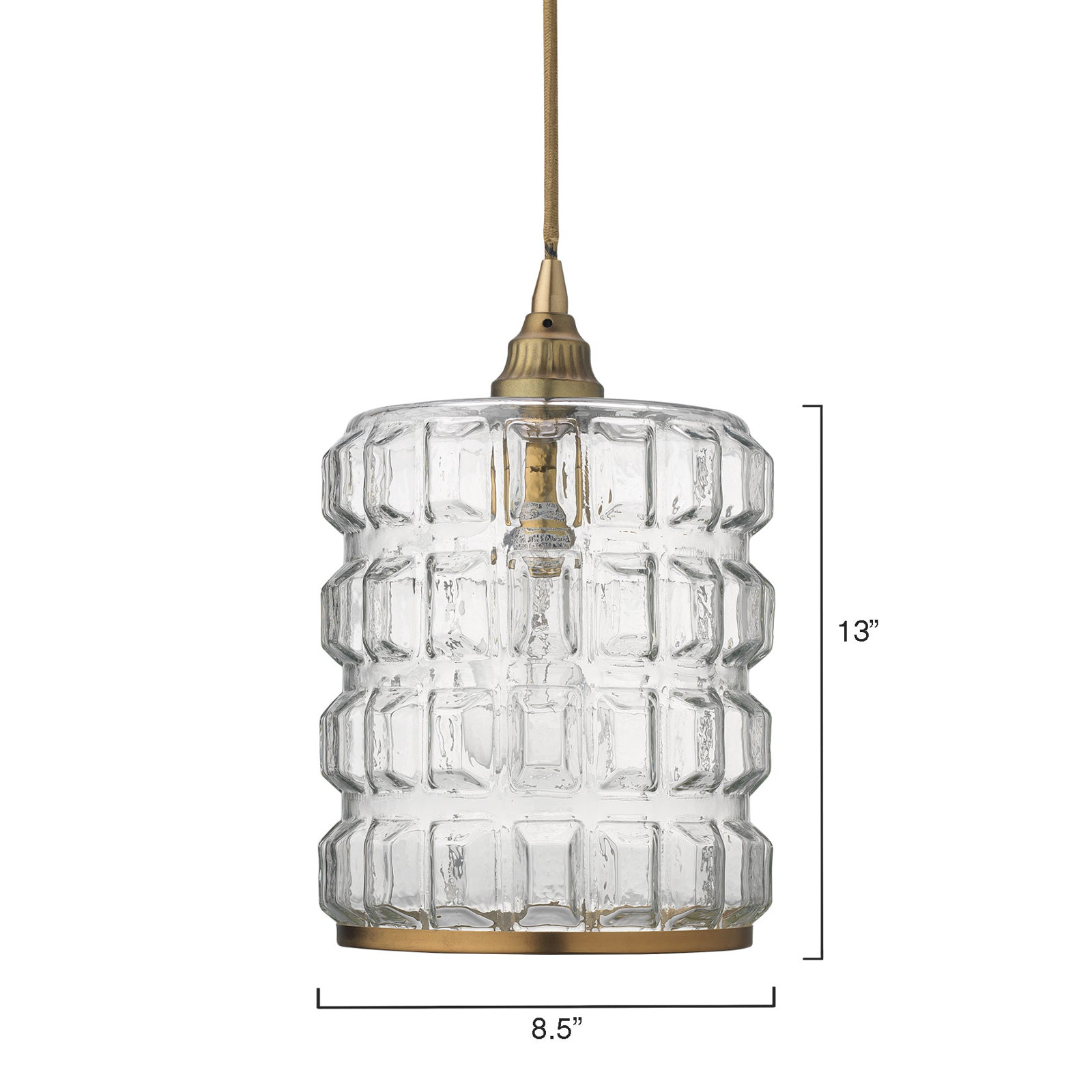 Madison Single Light Glass Dimmable Pendant, Brass