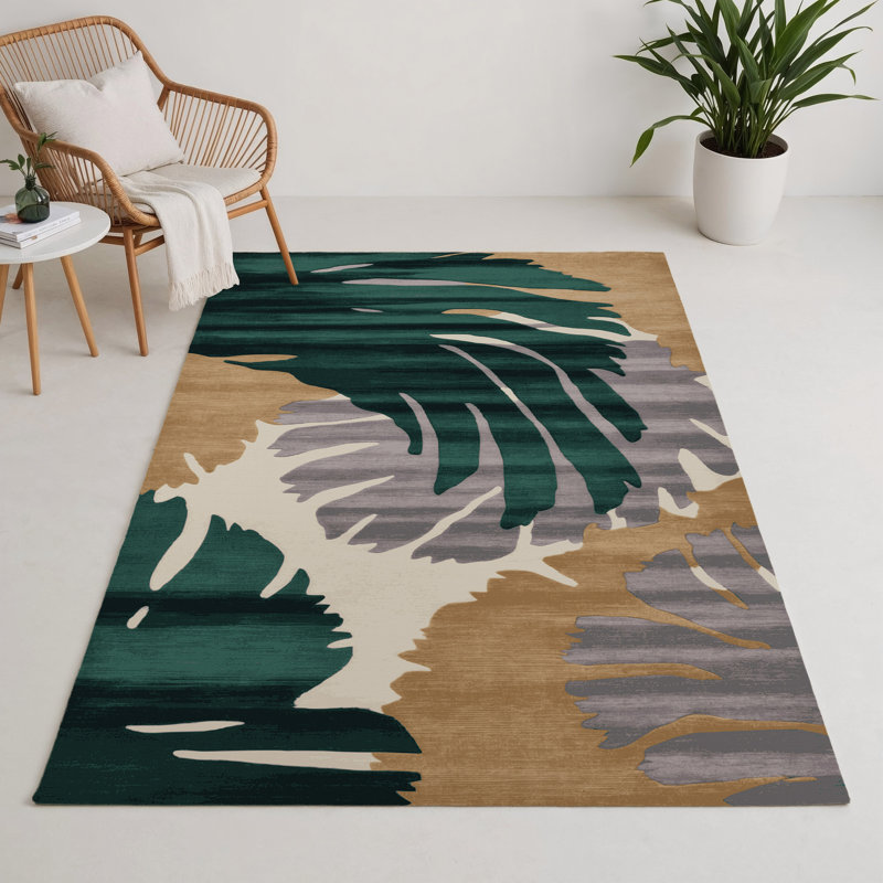 Watercolor Green Indoor and Outdoor Area Rug, Rectangle 5' x 7'