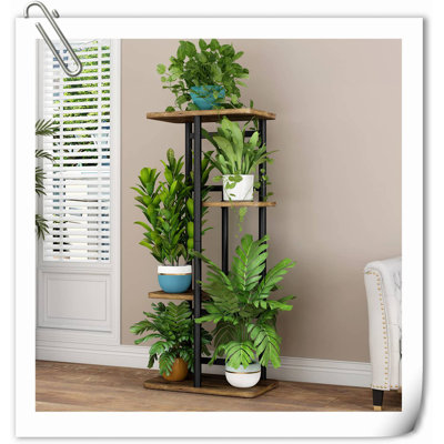 Plant Stand 4 Tier 5 Potted Indoor Plant Shelf Multiple Stands For Garden Corner Balcony Living Room (4 Tier 5 Potted, Black)