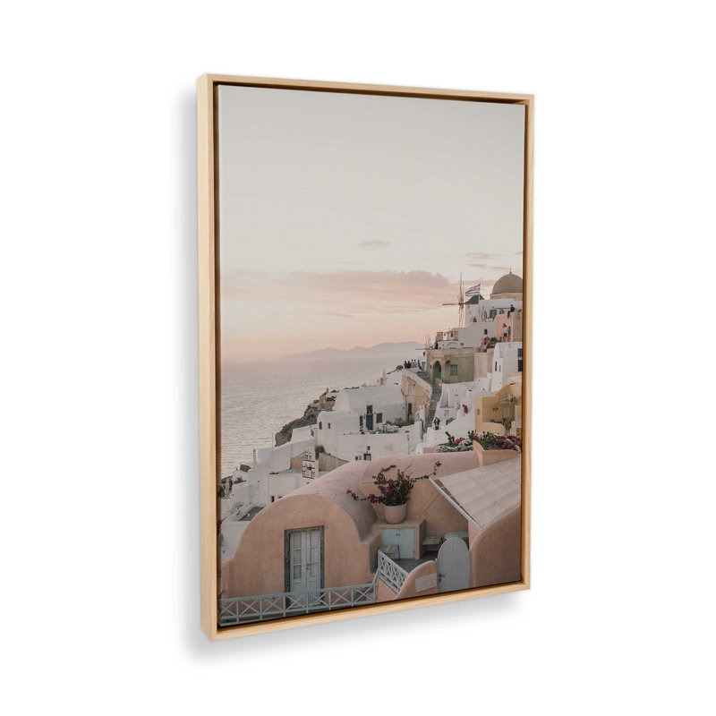 «Sunset Over Santorini», reproduction sur toile, H 18,75 po x l 12,75 po x P 1,75 po, Cadre américain en érable flottant