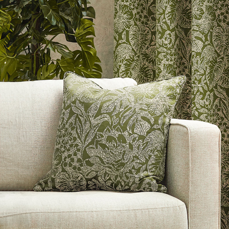 Amalea Floral Square Throw Cushion, Green