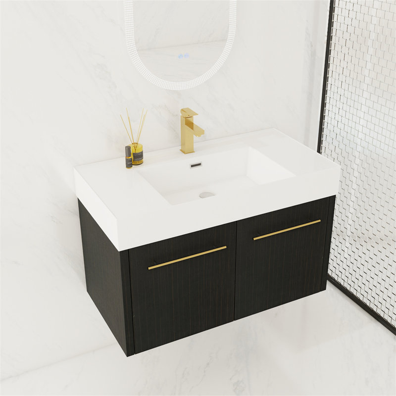 Meuble-lavabo simple 35,4 po avec plateau en céramique Jadaija