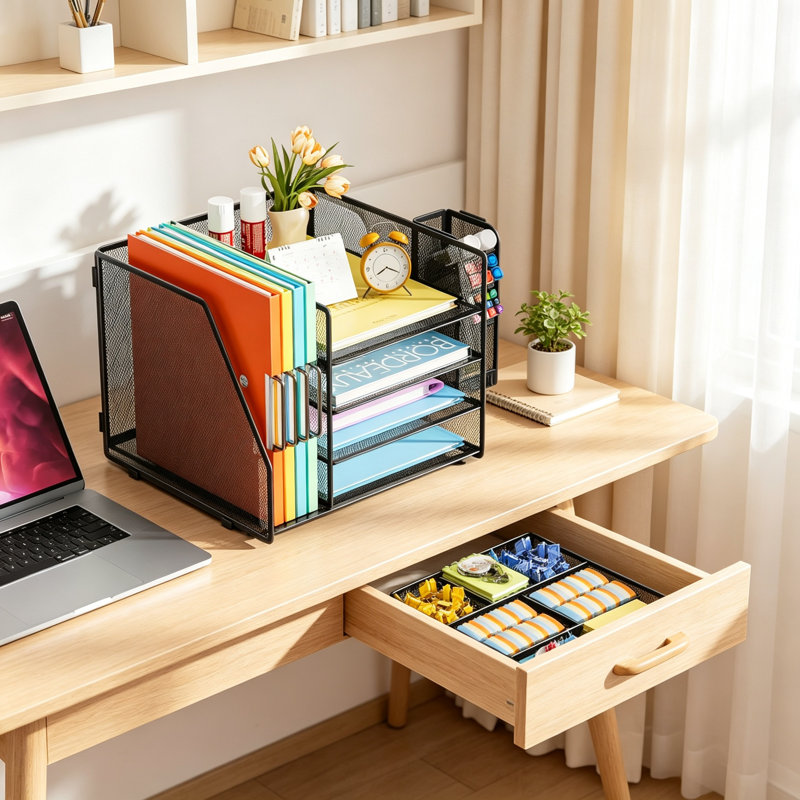 Black Mesh 4‑Tier Desk Organizer