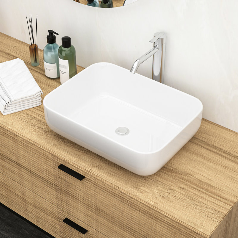 Lavabo vasque rectangulaire en céramique blanche de 20 po x 15 po pour la salle de bain - Design élégant et contemporain, teinture, installation facile au-dessus du comptoir Différents environnements Installation de comptoir moderne et élégante, id?
