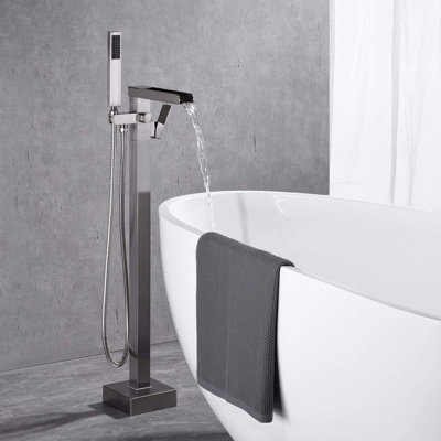 Freestanding Waterfall Tub Filler with Hand Shower