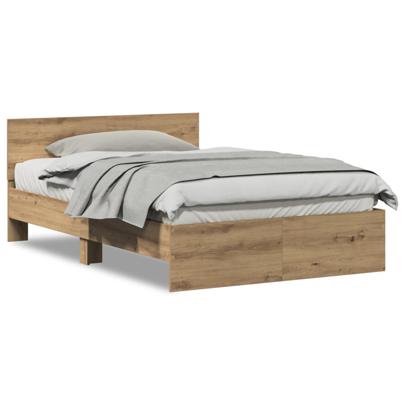 Bed Frame With Headboard Old Wood Solid Pine Wood, Small Double (4'), Artisan Oak