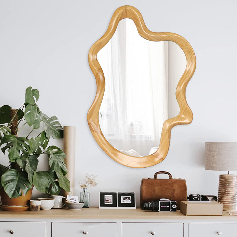 Miroir mural 33,46 "x 22,24" de forme irrégulière avec cadre en bois naturel