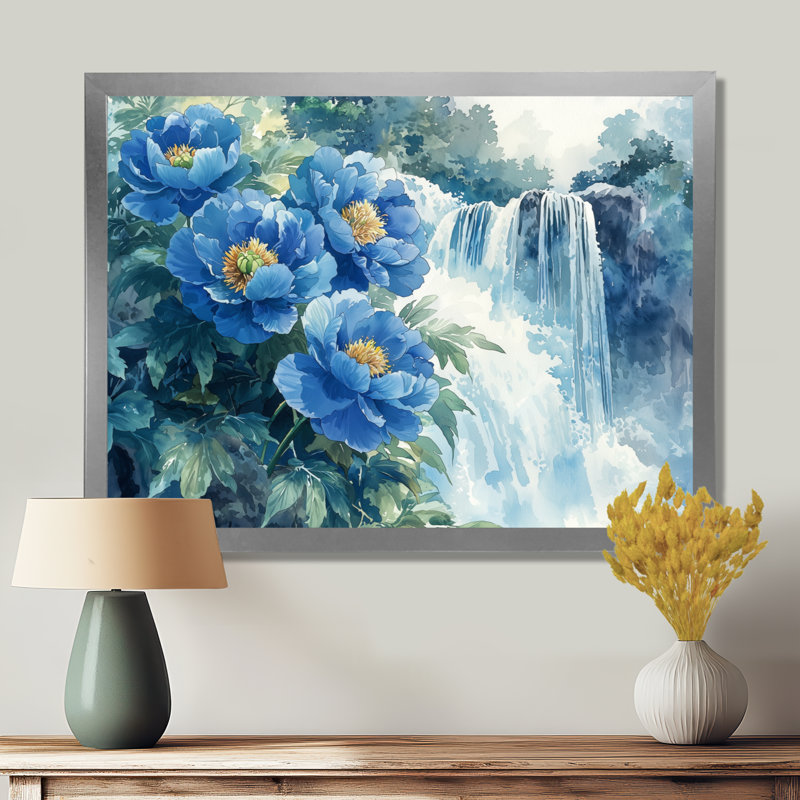 Goldye - Floral Oversized Canvas Prints, Single Picture Framed Print, Silver, 34" H x 44" W