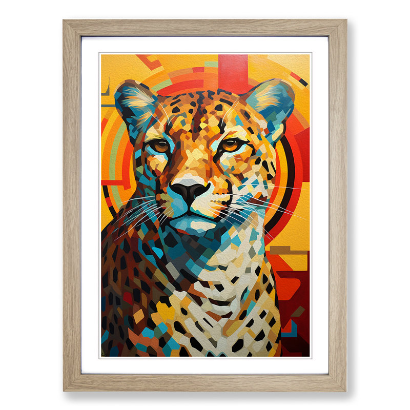Cheetah Constructivism - Framed Print, Oak Framed, 34cm H x 25cm W x 2cm D