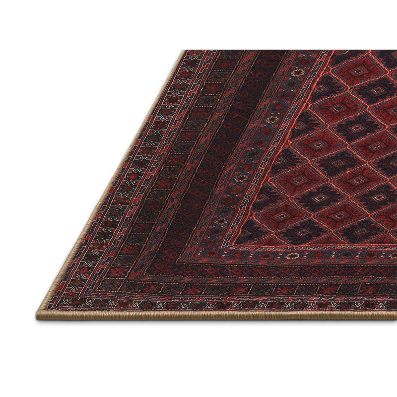 Tapis de zone rouge/brun/noir contemporaine, Rectangle 2 pi x 4 pi