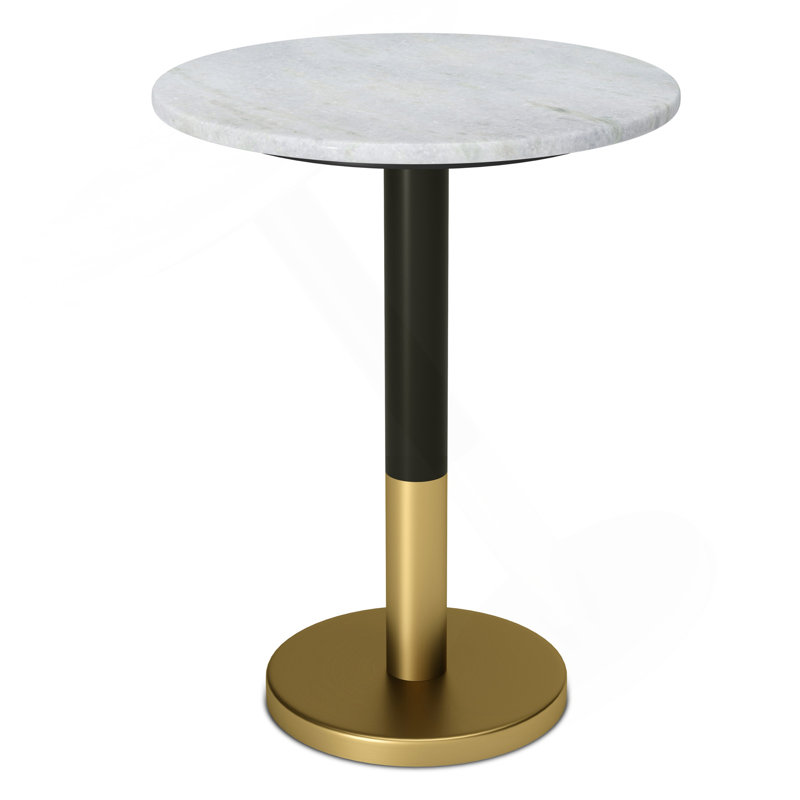 Table d'appoint Evans en marbre véritable blanc et fer noir / or