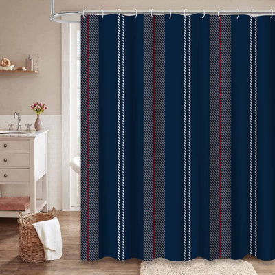 Stripe Seamless Navy Red Grey Blue Shower Curtain with 12 Hooks