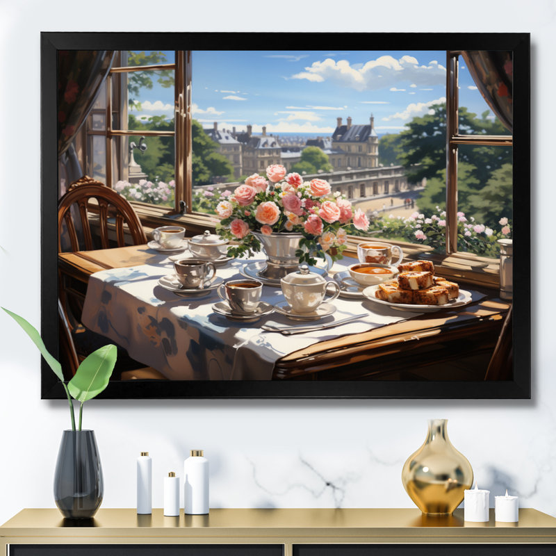 Thé champêtre après-midi IV - imprimé, Cadre simple noir, H 24 po x l 32 po x P 1 po