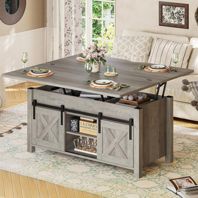 Lift Top Coffee Table, 4 in 1 Multi-Function Convertible Coffee Tables with Storage and Hidden Compartment, Farmhouse Coffee Table Converts to Dining -  Gracie Oaks, B3D07100579E418AA251B6D09AC53E31