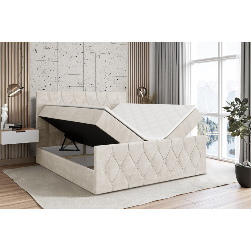 Ashanty Divan Bed with Mattress, 160 x 200cm, Beige Cream