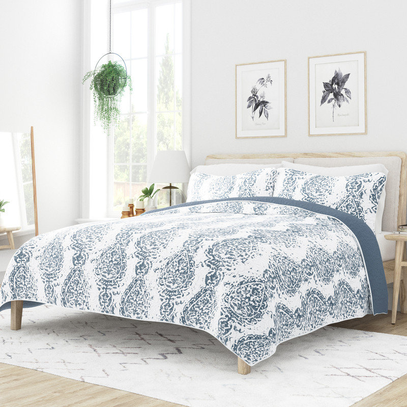 Ensemble de courtepointe réversible en microfibre Becky Cameron, Bleu crépuscule