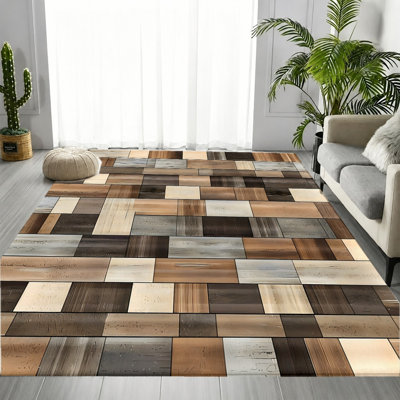 Realistic Wood Plank Print Area Rug, Detailed Natural Timber Grain Pattern, Soft Durable, Machine Washable Non-Slip Floor Carpet, Stylish Artistic Indoor Home Decor for Living Room, Bedroom, Dining Room, Hallway, Apartment