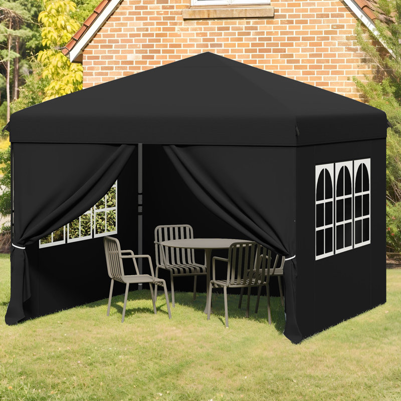 2.5 X 2.5m Waterproof Gazebo Folding Gazebo With Side Panels, Height Adjustable, Foldable Pop Up Gazebo, Black