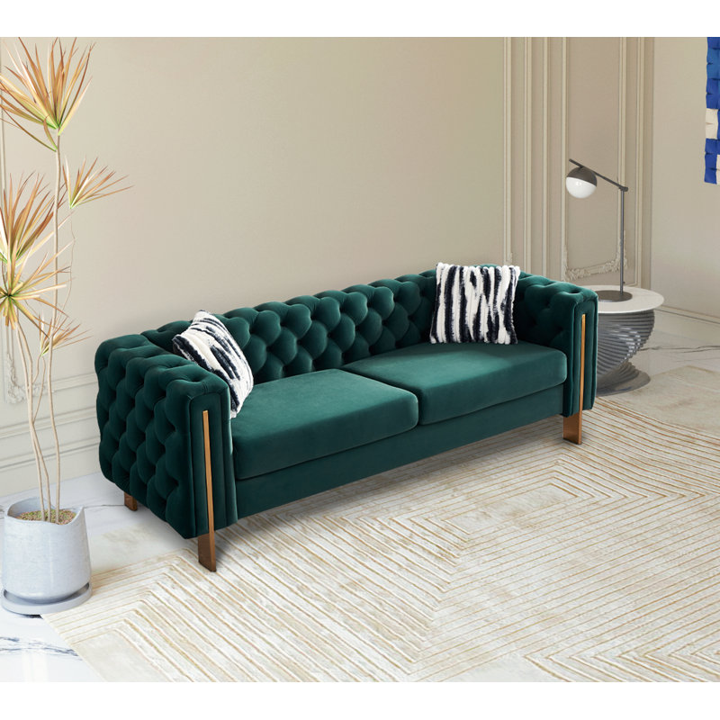 Deeddra 84.25'' Upholstered Sofa, Green Velvet