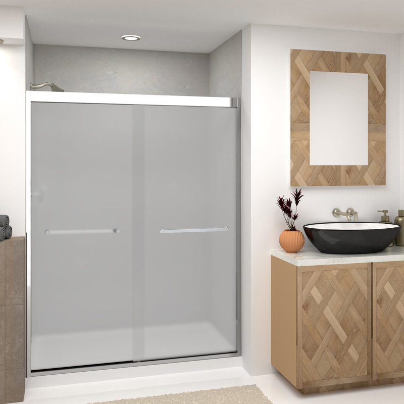Porte de douche sans cadre Transoli Frederick en verre trempé givré de 5/16 po de l 60 po x H 76 po., Chrome
