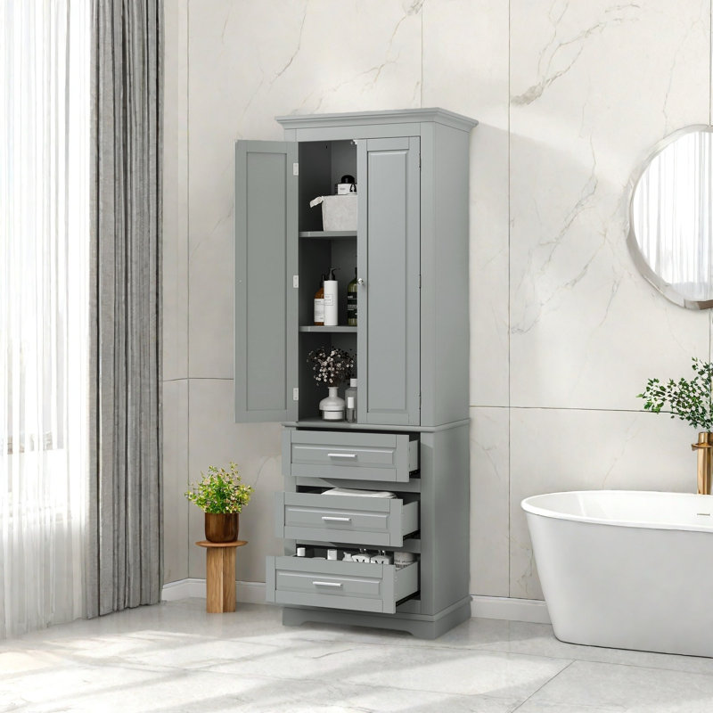 Grande armoire de rangement avec trois tiroirs pour la salle de bain / bureau, Gris