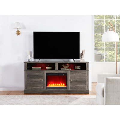 Terra 70"W Gray Walnut Finish Tv Stand Console With Fireplace And Heater