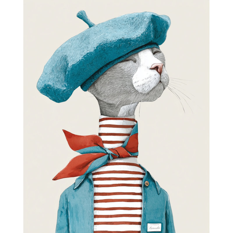 «Paris Cat Portrait», art mural sur toile tendue, H 36 po x l 24 po x P 1,5 po